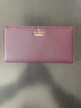 kate spade Plum Saffiano Continental Wallet with Gold Logo